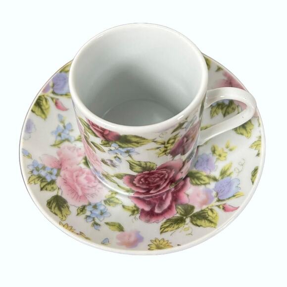El Ganador Porcelain Floral 2 oz Demitasse Cup Saucer Pink Roses Small 2" Tall - Picture 9 of 13